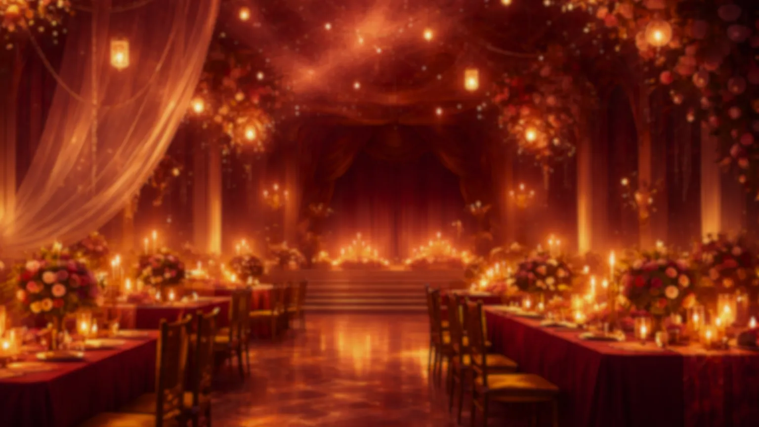 A candlelit banquet hall set for the Visionaries of Tomorrow 2026 Gala.