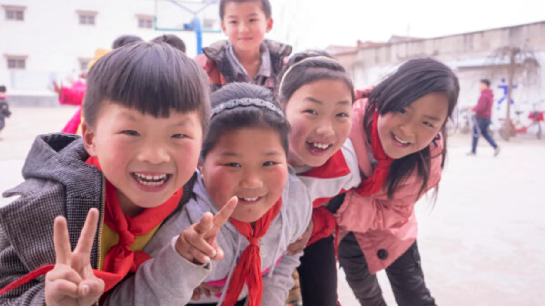 Schoolchildren outside a school served by one of the libraries.